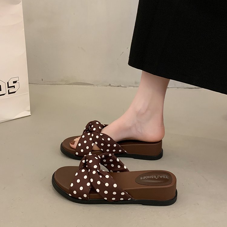 Polka Dot Platform Wedge Sandals ā Boho Crisscross Slide
