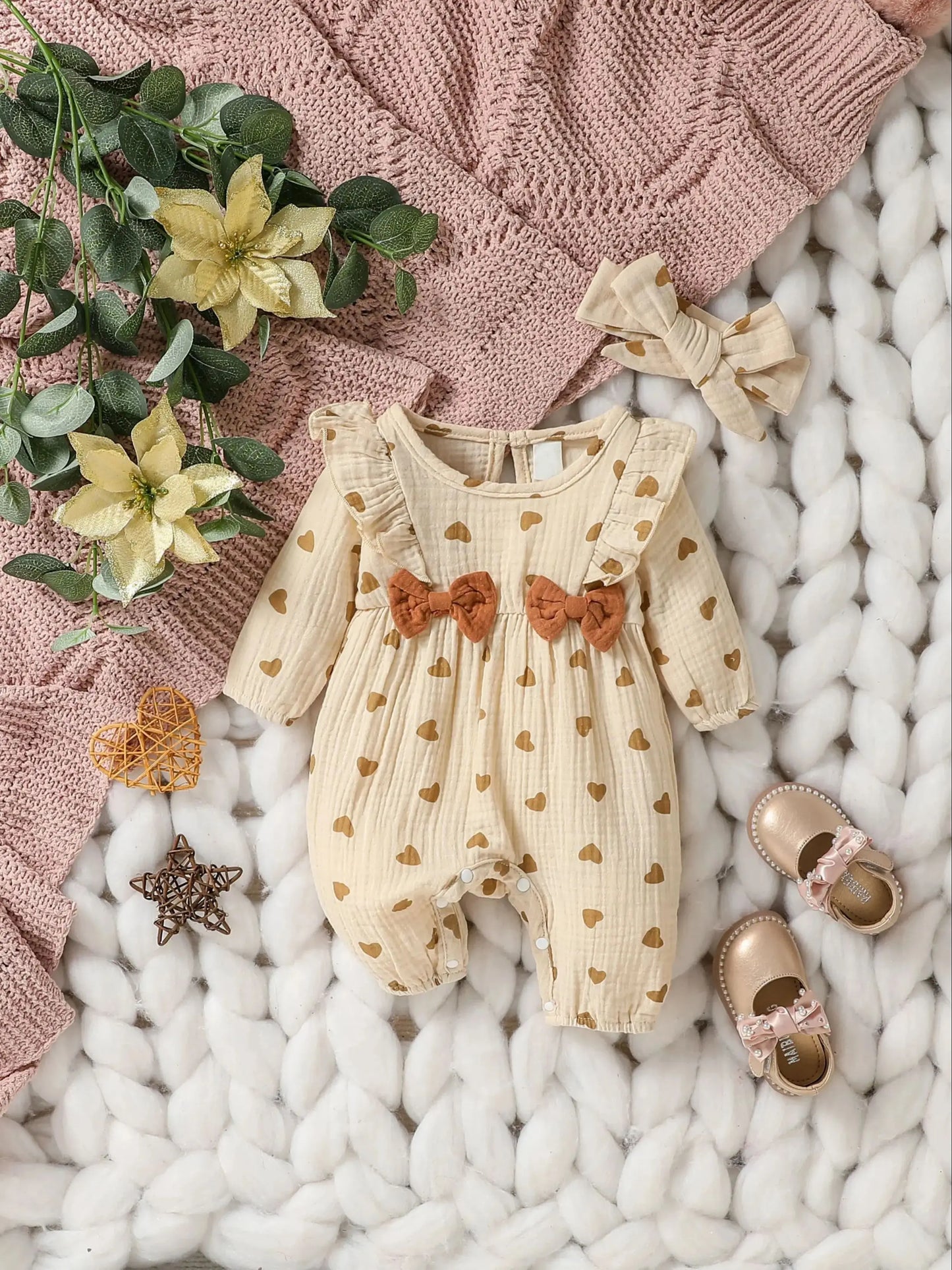 Sweetheart Days β Baby Girl Summer Cotton Jumpsuit with Bowknot & Love Print