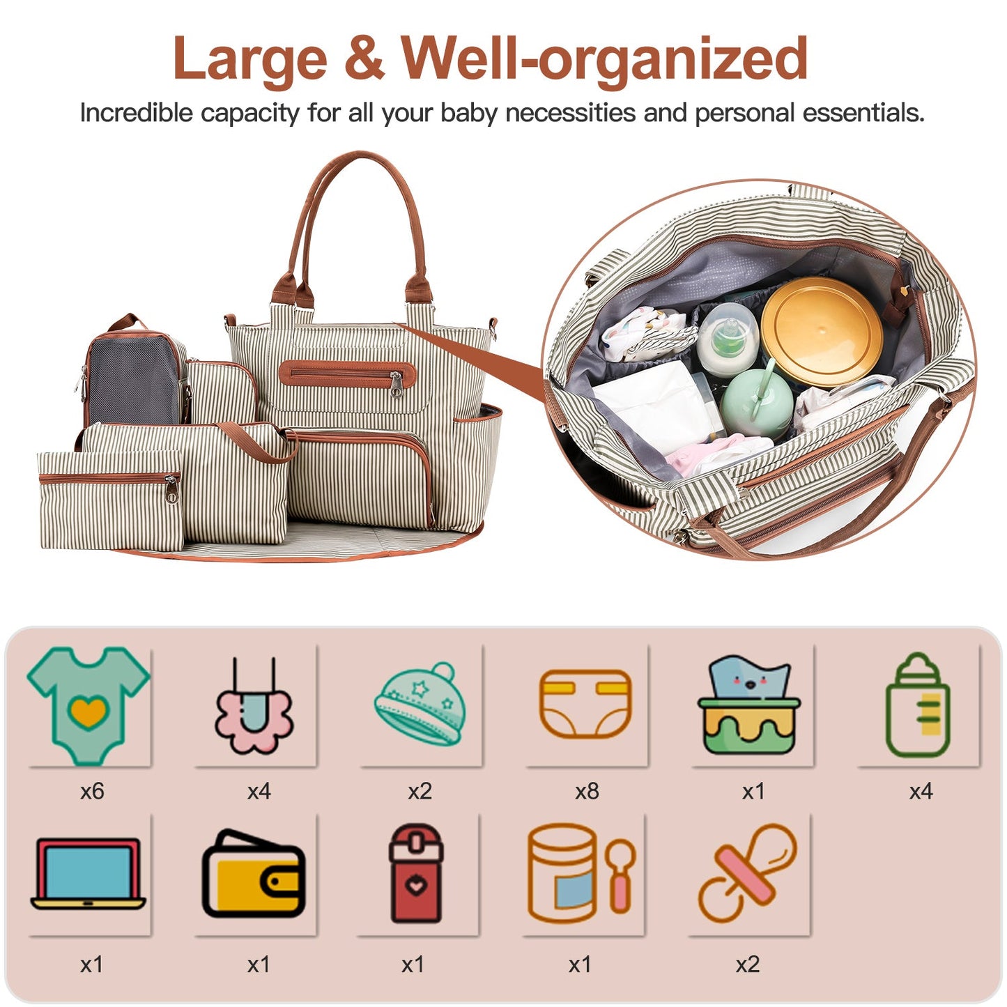 GBruno 8Pcs Baby Nappy Diaper Bags Set
