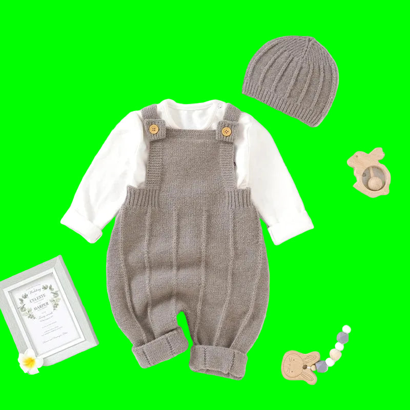Baby Boys Girls Rompers Hats Clothes Fashion Sleeveless Knitted Newborn Infant Netural Strap Jumpsuits Outfits Sets Toddler Wear